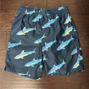 Tea Collection Shark Print Swim Trunks - Navy and Aqua